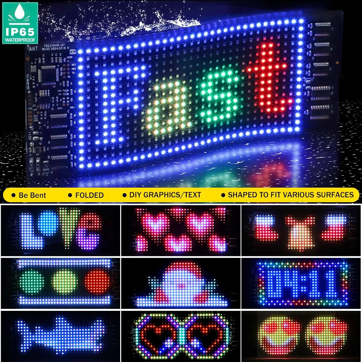 트럭 자동차 데빌 아이 LED 사인 자동차 스크롤 광고 USB 5V 블루투스 앱 제어 로고 조명 맞춤 텍스트 패턴 애니메이션