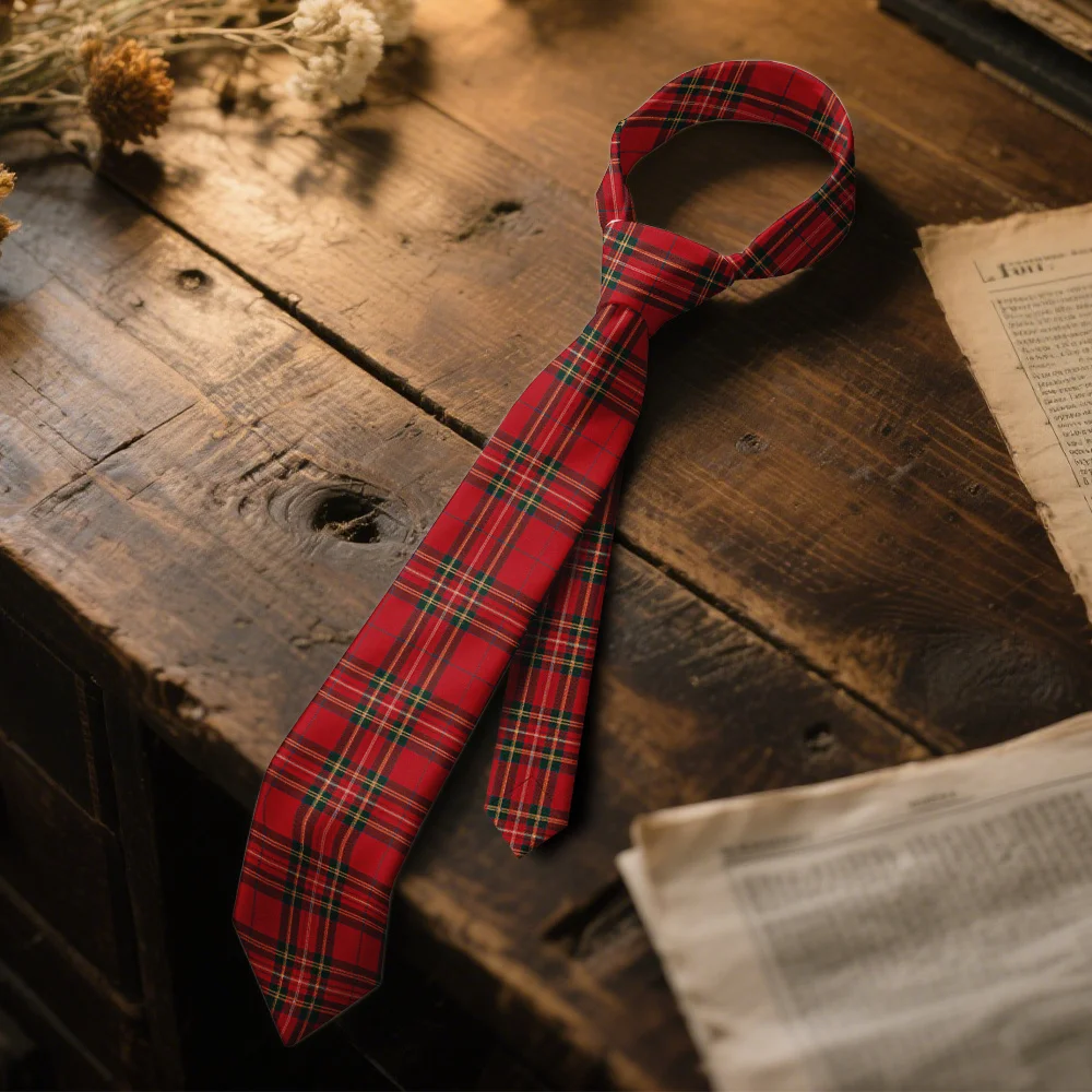 1pc Men's Red Plaid Tie Machine Washable Polyester Fabric for Weddings, Evening Receptions Formal Events