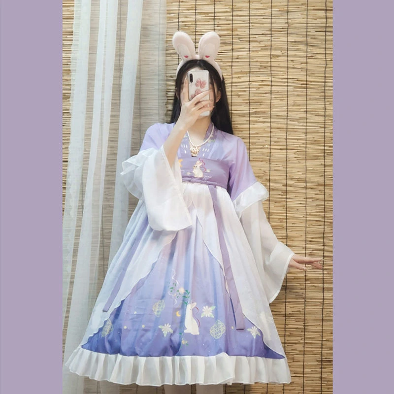 

Ancient Traditional Chinese Clothing Hanfu for Women Rabbit Embroidered Gradient Lolita Cosplay Princess Dresses Costumes