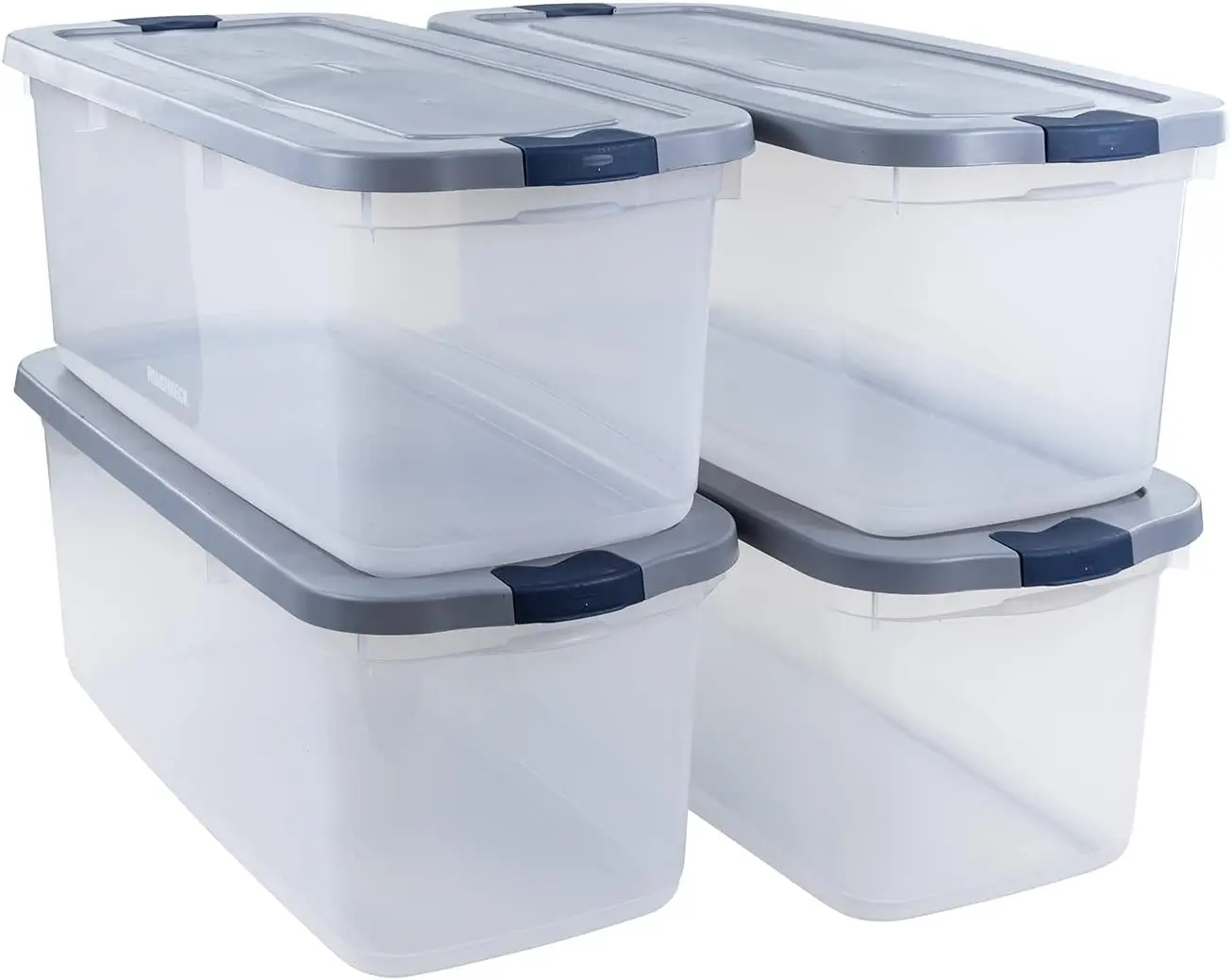 Roughneck Clear 95 Qt/23.75 Gal Storage Containers, Pack of 4 with Latching Grey Lids, Visible Base, Sturdy and Stackable, Great