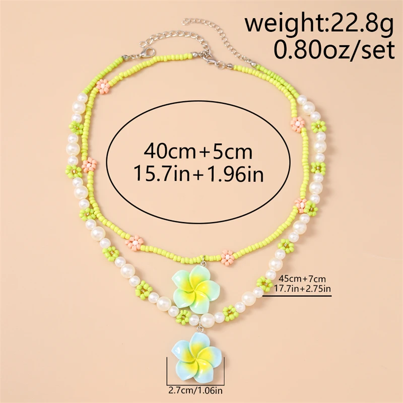 2-teiliges Set Modische Handgefertigte Perlenketten für Frauen, Blumenanhänger-Halsketten, Schmuckgeschenke für Mädchen, Party, Festival – Detail 5