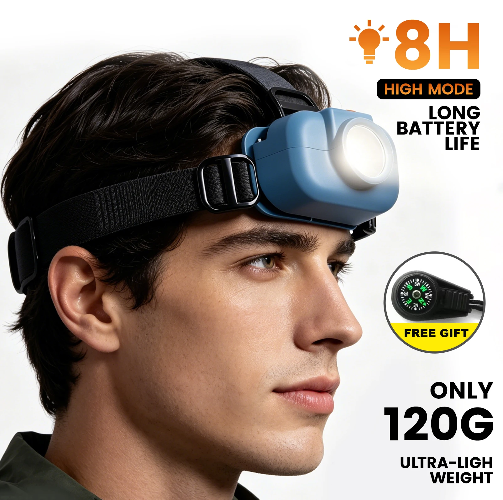 Kbuw Outdoor Headlamp USB Quick Charge Compact Durable Long-Lasting High Brightness Cycling Lighting Suitable for Hiking Camping