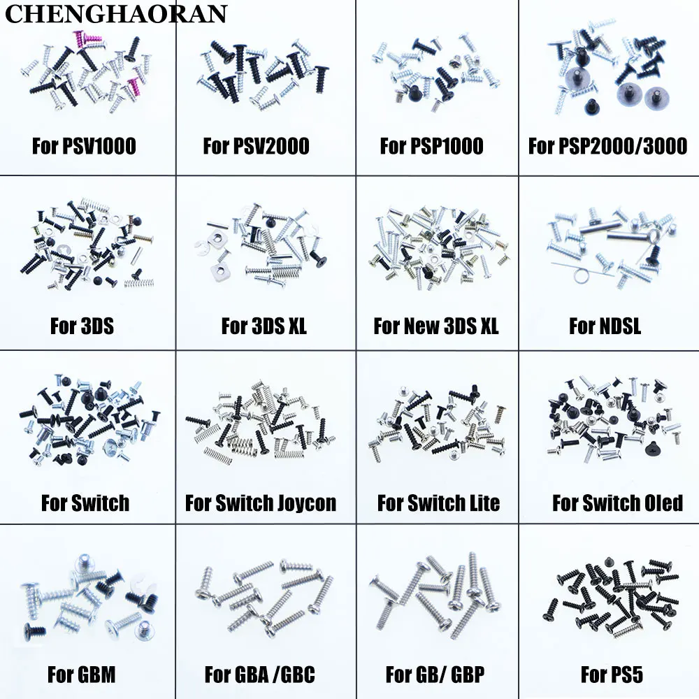 

Replacement Screws Set For PSV PSP 1000 2000 For New 3DS XL DS Lite NDSL Joycon Switch Lite OLED GBM GBA GBC GBP Game Console