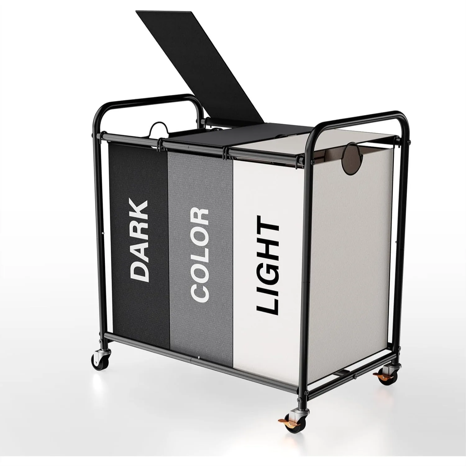 

3-Compartment Laundry Cart with Lockable Wheels & Lid 180L Heavy-Duty Sorting Organizer