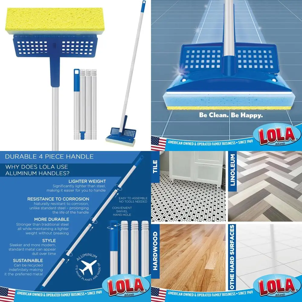 

9 Wide Head Squeeze Mop with Poly Foam and Natural Cellulose for Absorbent Hard Floor Cleaning, Refillable
