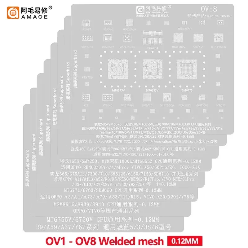 Reballing Stencil Template OV1 - OV9 for OPPO VIVO Huawei XM CPU SM7250 MT6855Z A11 A52 K3 RENO2 R17Pro U5X Welded MeshAMAOE BGA