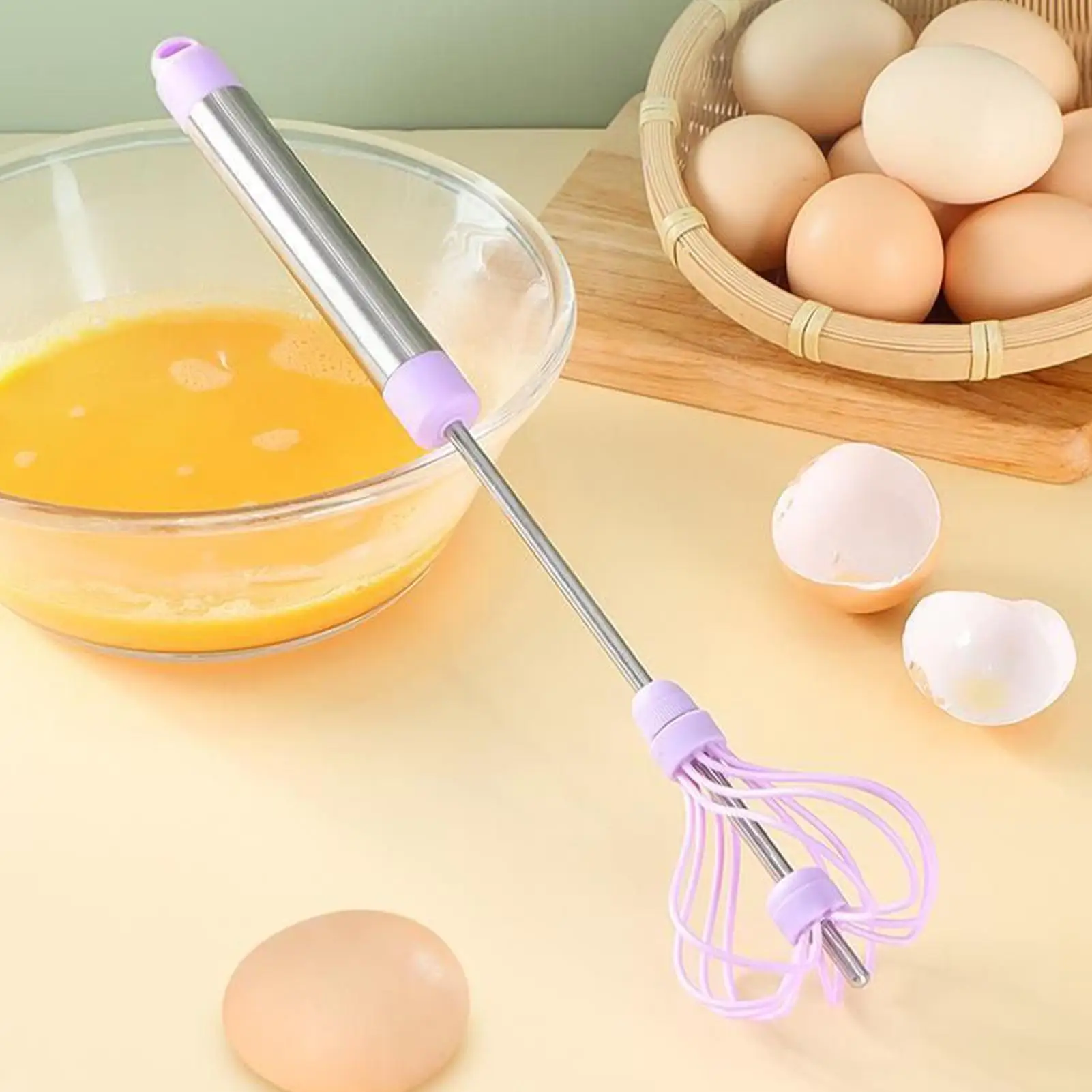 

Semi-automatic Egg Beater Stainless Steel Egg Whisk Manual Hand Mixer Self Turning Egg Stirrer Kitchen Accessories Egg Tools