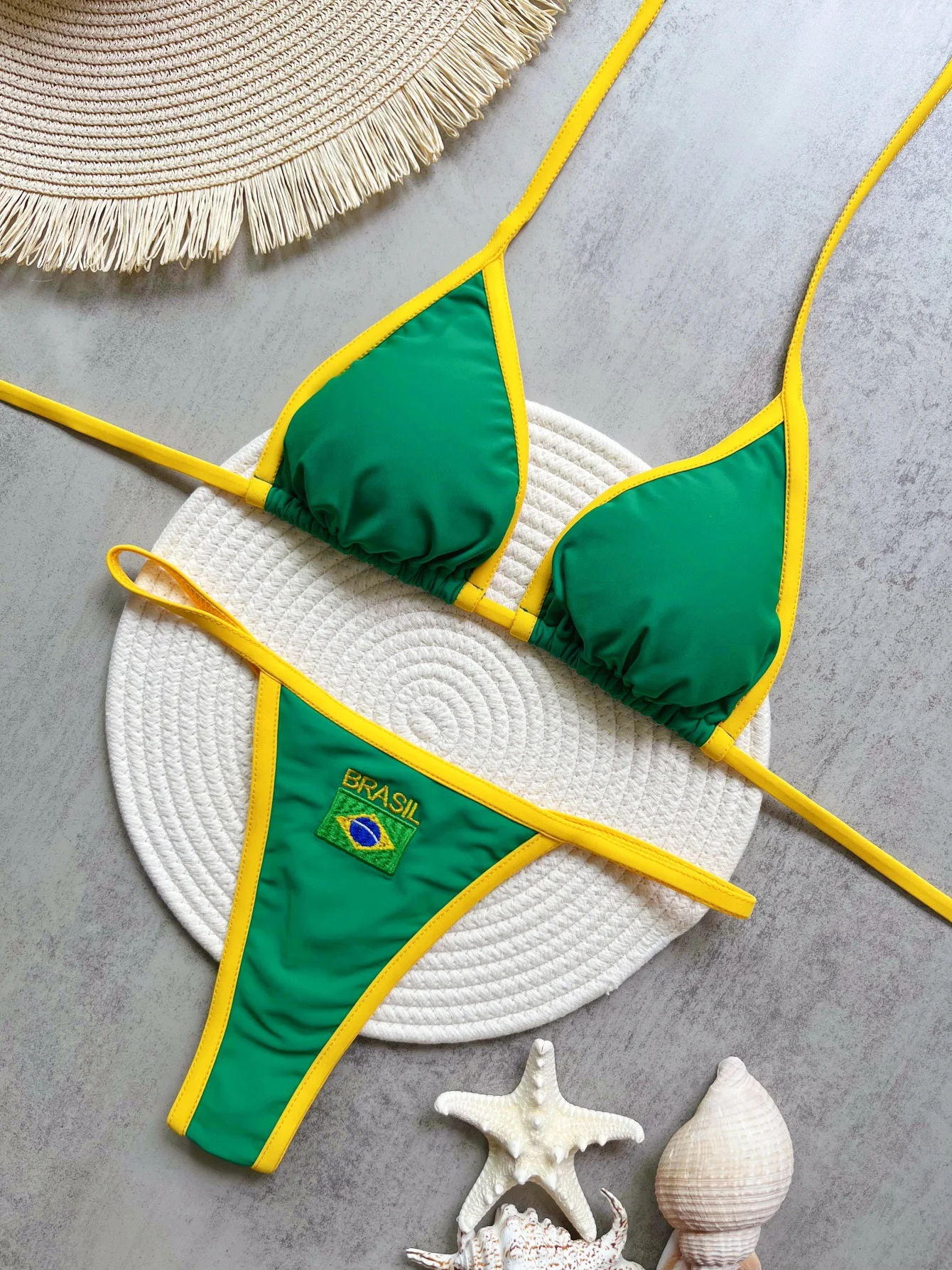 Brazilian Swimsuit Women's Sexy 2 Pieces Mini Bikini Set Triangle Halter Backless Thong Beach Bathing Suit Summer 2025 New Style