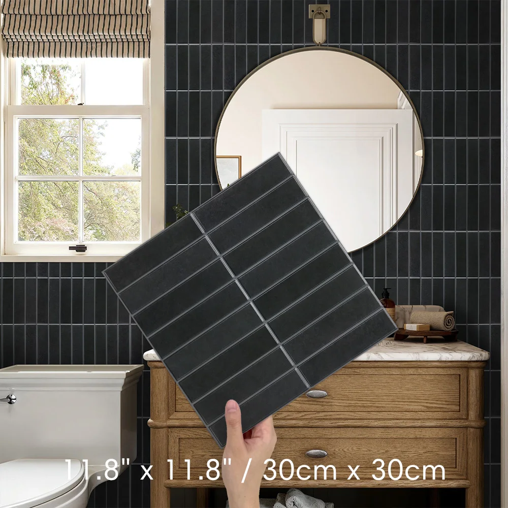 10 Pieces Black 3D Striped Wall Panels, Self-Adhesive PVC Wall Stickers; Waterproof, Easy to Clean; For Stair Corners, RVs