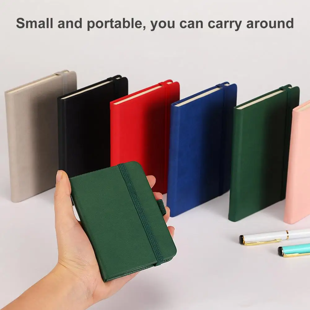 A6 Pocket Notebook Faux Leather Hardcover 200 Pages Ink-Proof Paper Elastic Band Pen Holder Mini Journal Dairy Planner