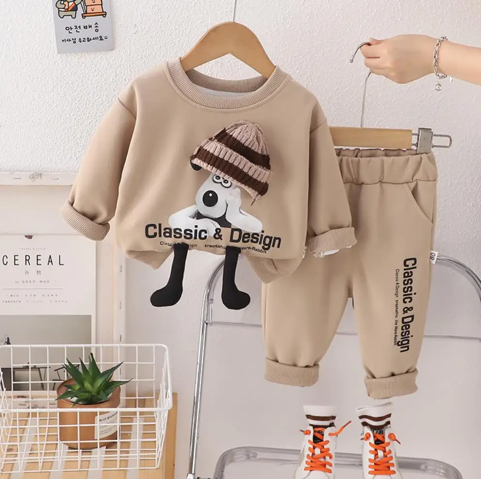 Baby Boys Autumn Sets Korean Style Clothes for Kids Cartoon Puppy Hat Long Sleeve T-shirts and Pants Toddler Boutique Outfits