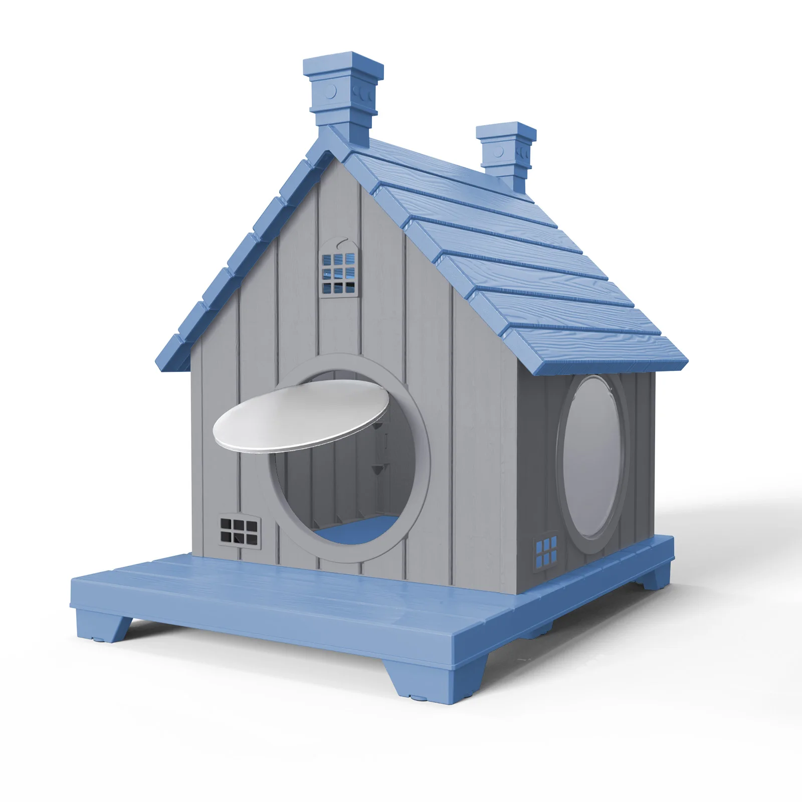 

Cute Cottage Design Resin Cat House with Flap Door, Weatherproof Outdoor Cat Shelter with Ventilation
