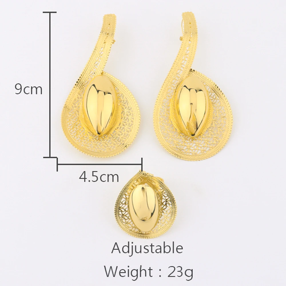 Vintage Gilding 2Pcs Jewelry Sets For Brazil Women Trendy Earrings and Ring Sets Gift For Party Wedding Anniversary Day