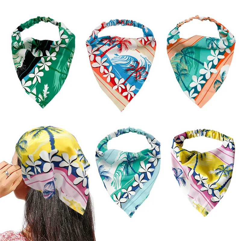 

New Woman Vacation style coconut tree Bandanas Girls Triangle Head Scarf Ladies Summer Autumn Hair Scarf Hair Accessories Turban