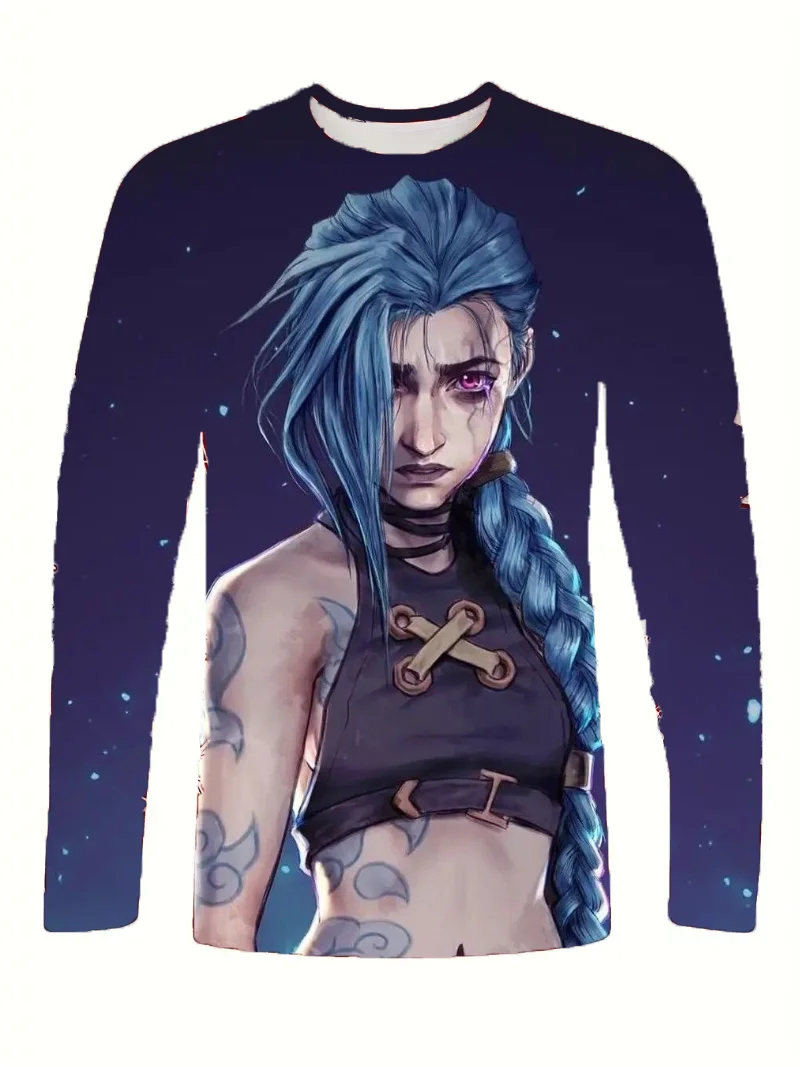 Arcane League Jinx T-shirts 3D Printing Men/Women Anime Long sleeve T shirt Fashion Harajuku Cartoon Kid Y2k Tops Cosplay Tees