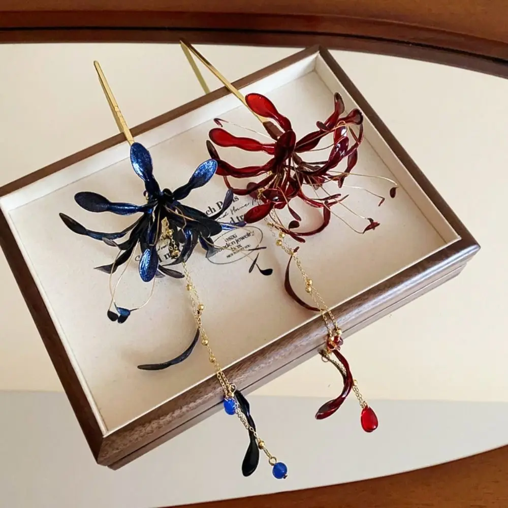 سوبر الجنية الأحمر العنكبوت زهرة الزنبق الشعر العصي للنساء نازف النفط شرابة دبابيس الشعر خمر حساسة Hanfu عيدان الزفاف