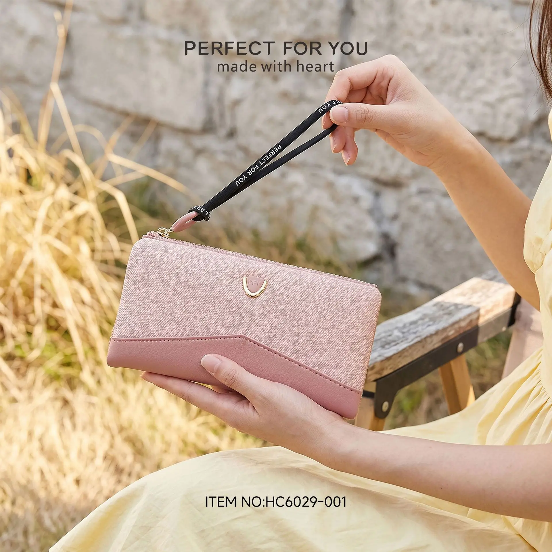 PU leather spliced long zipper wallet for women, large-capacity mobile phone storage, multi-slot women's clutch