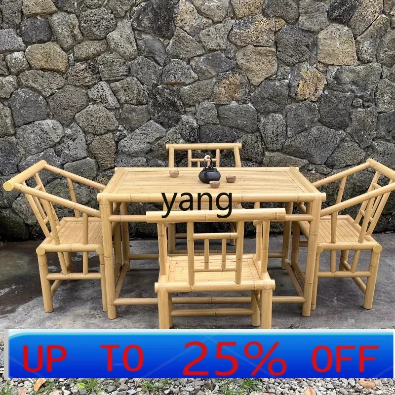 

LHoutdoor bamboo tables and chairs courtyard bamboo weaving market style balcony leisure stove making tea