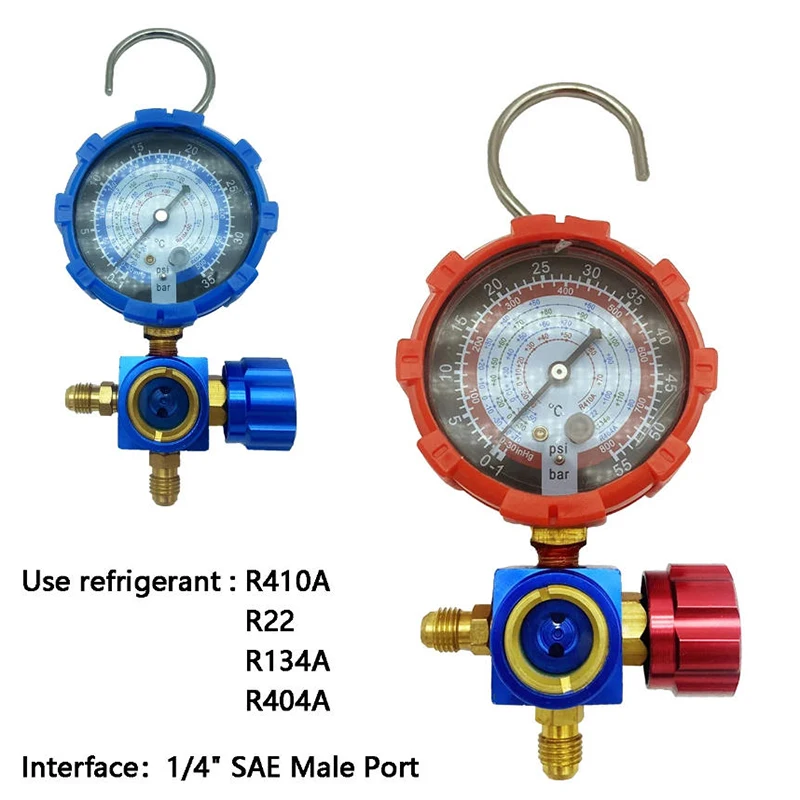 

Air Condition Gauge For R410A R22 R134a R404A Valve 500psi/800psi Refrigerants Manifold Gauge Manometer with Visual Mirror