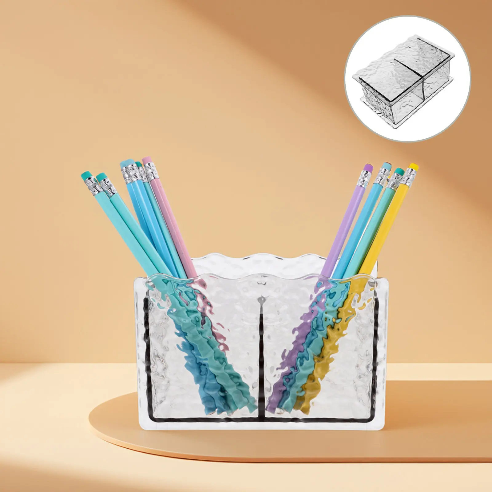 

Sturdy Clear Plastic Pen Holder for Desk Aesthetic Organization Pens Pencils Markers Makeup Brushes Utensils Small Desktop