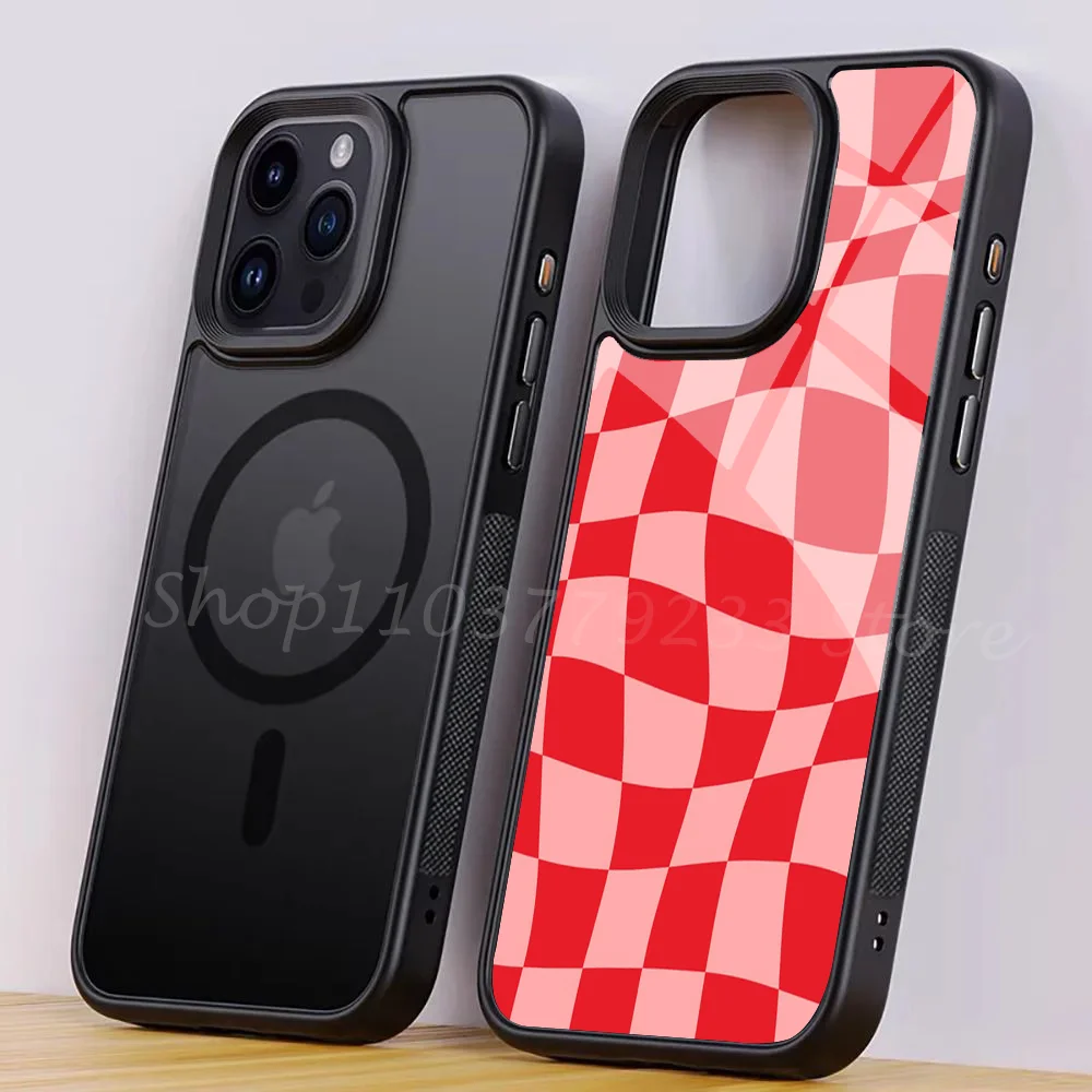 

Warped Checkered Pattern Red Phone Case For IPhone 15 14 13 Pro Max 11 Mini Alex Mirror For Magsafe Wireless Charging Cover