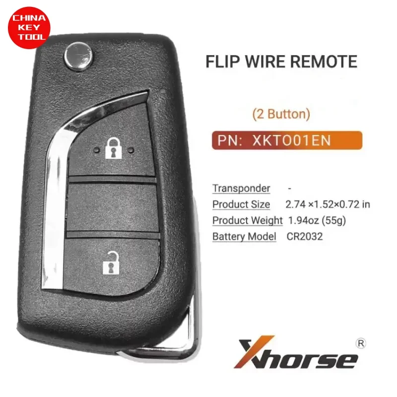 1PCS Xhorse Wire Flip Remote For Toyota Style 2 Buttons XKTO01EN