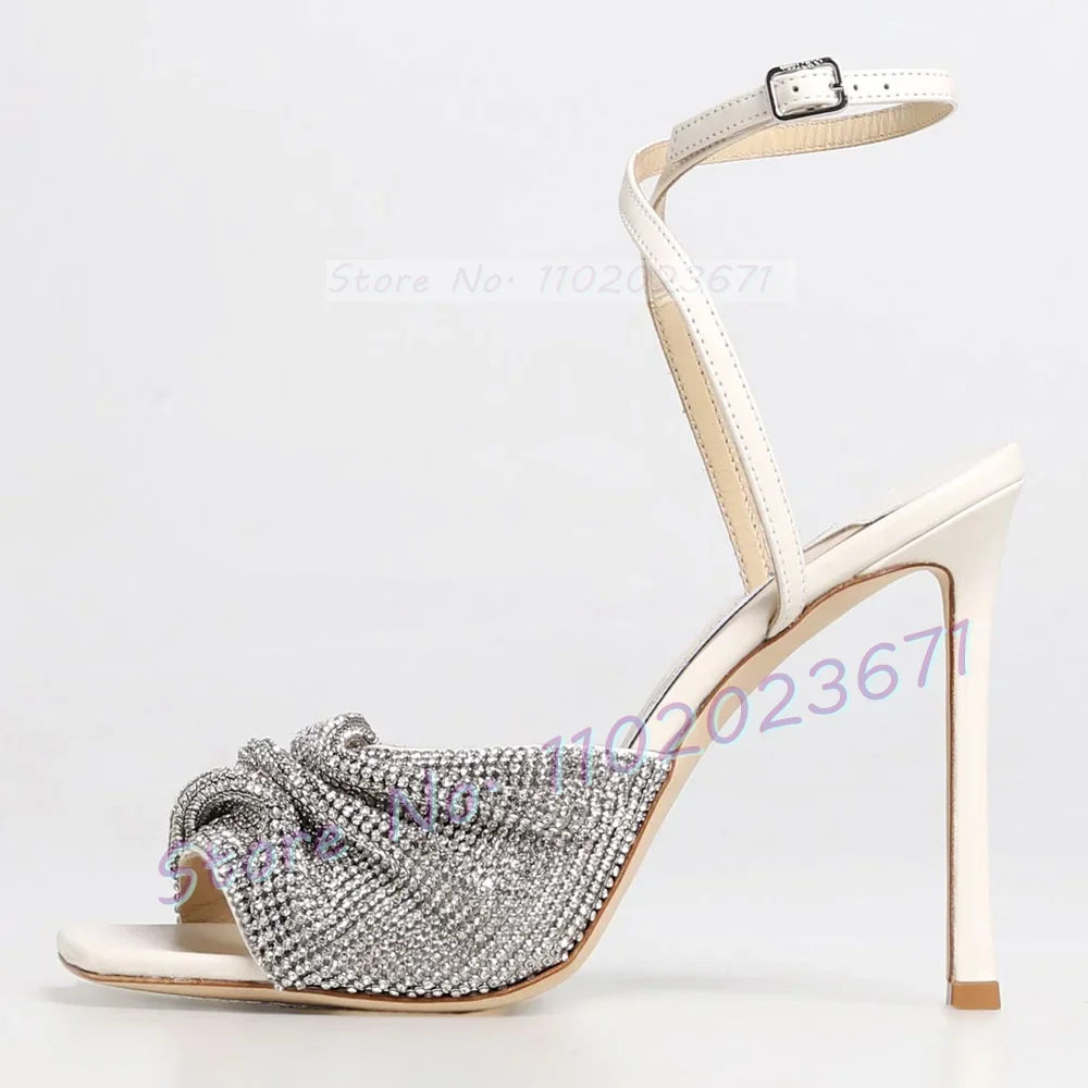 Crystal Wrap White Sandals With High Heels Women Trends Sparkly Elegant Sandals Female Summer Cross Strap Open Toe Design Shoes