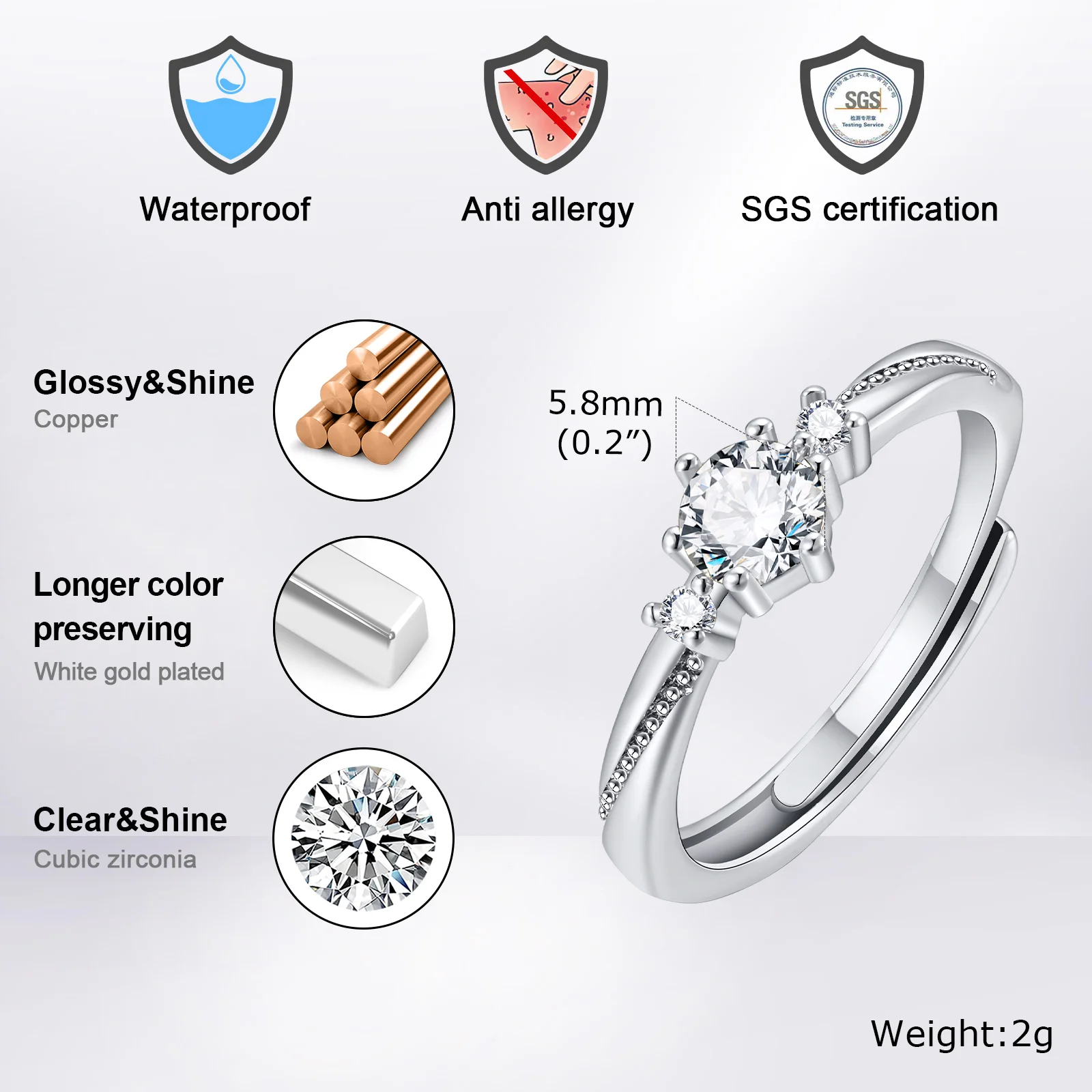 Vnox Solitaire Ring for Women, Bridal Solitaire Wedding Ring, Bling AAA CZ Stone Finger Band,Promise Engagement Anniversary Gift