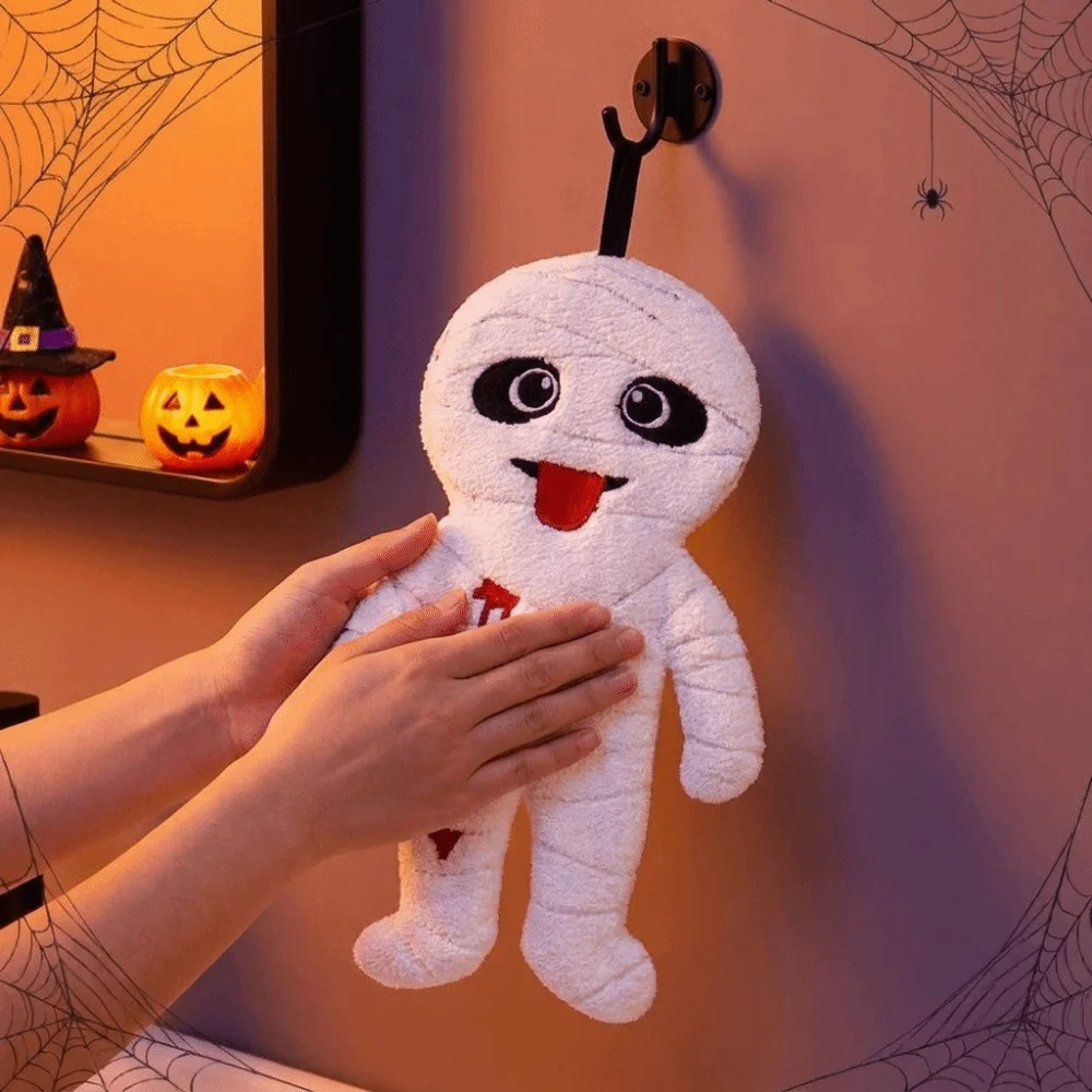 Spooky Design Halloween Mummy Handkerchief Soft Absorbent Coral Fluff Hanging Hand Towels Quick Drying Thickened Bathroom Towel