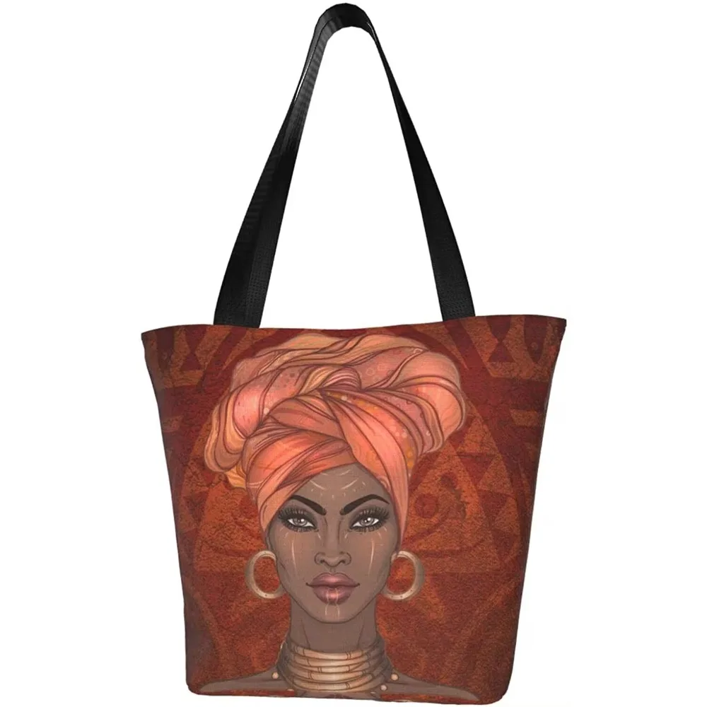 African Girl American Tote Bag for Women Handbags Shopping Bag with Zipper