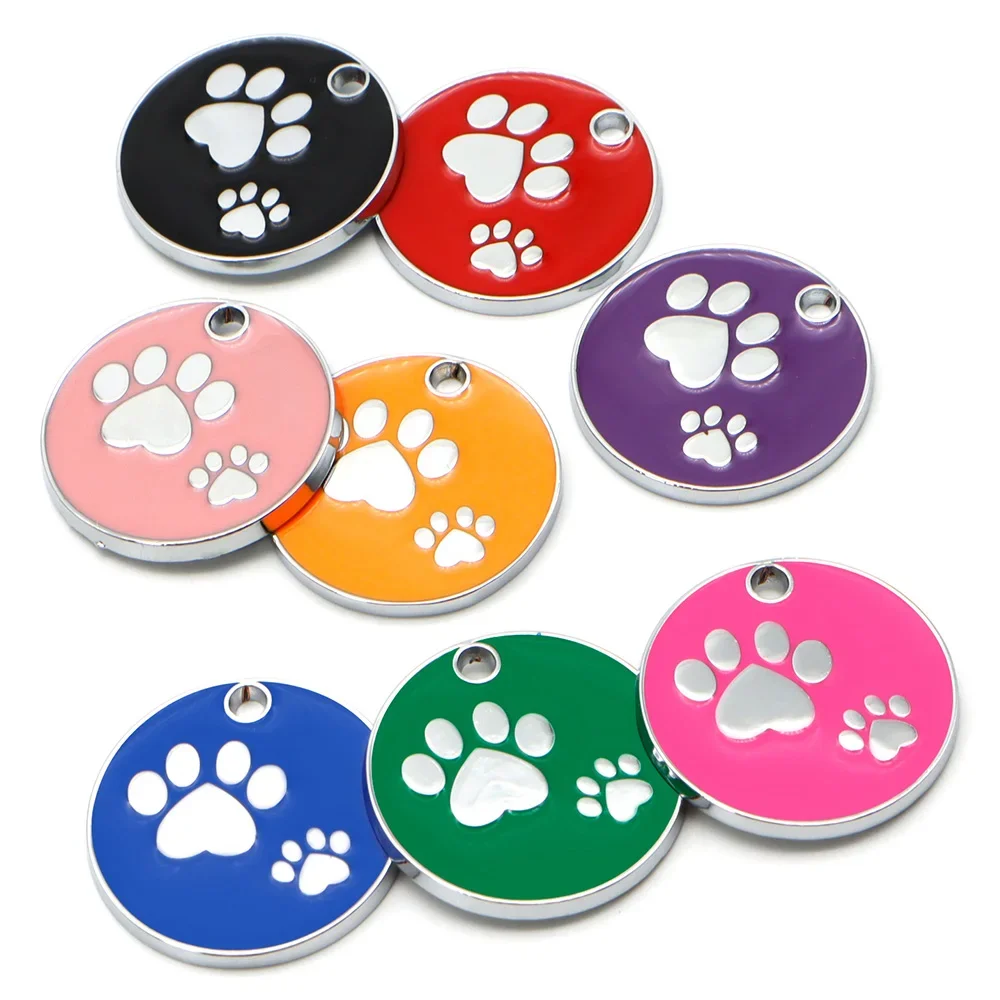 20Pcs Round Paw Metal Dog Tag Pet Anti-Lost Identity Plate Color Lettering Blank Pendant Collar Accessories Back Home Dropping