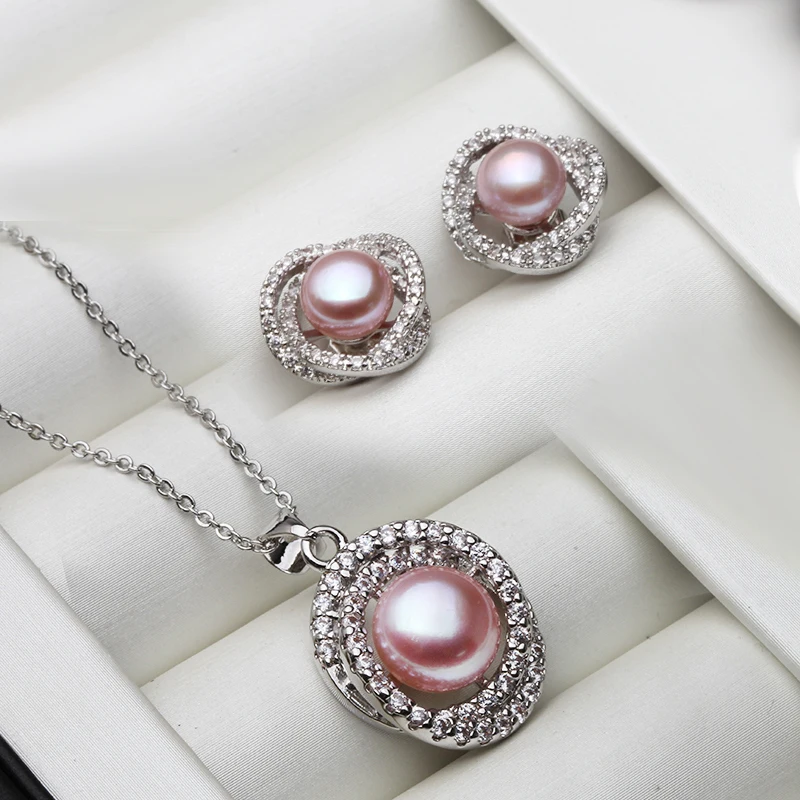 Original weißes Naturperlen-Halsketten- und Ohrring-Set für Damen, echtes 925er Sterlingsilber, Perlenohrring-Set, Geschenk für Frau, Mutter, Jahrestag – Detail 4
