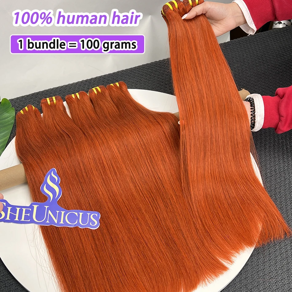 

# 350 цветных прямых пучков натуральных человеческих волос, 100 грамм, двойное плетение, имбирно-оранжевый цвет, 100% вьетнамские необработанные натуральные волосы для наращивания
