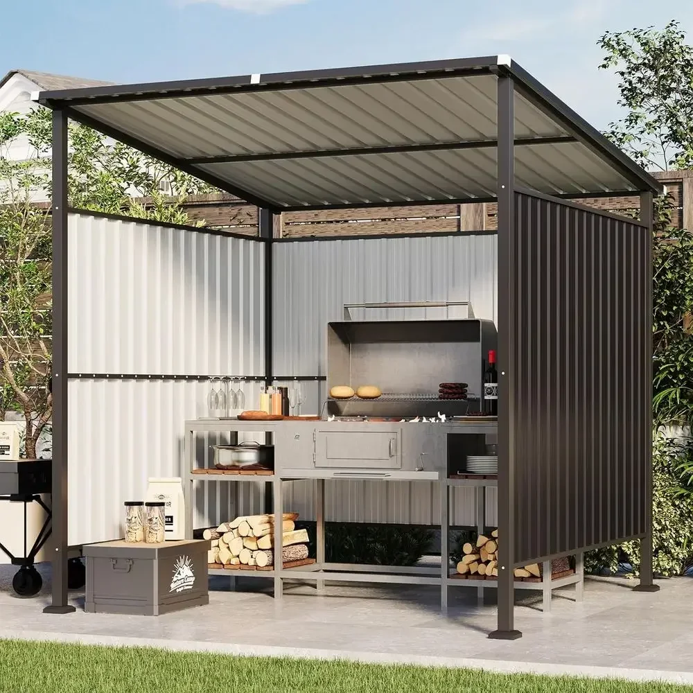 6x6 Outdoor BBQ Shed - Grill Gazebo Clearance, Metal Awning Patio Decks