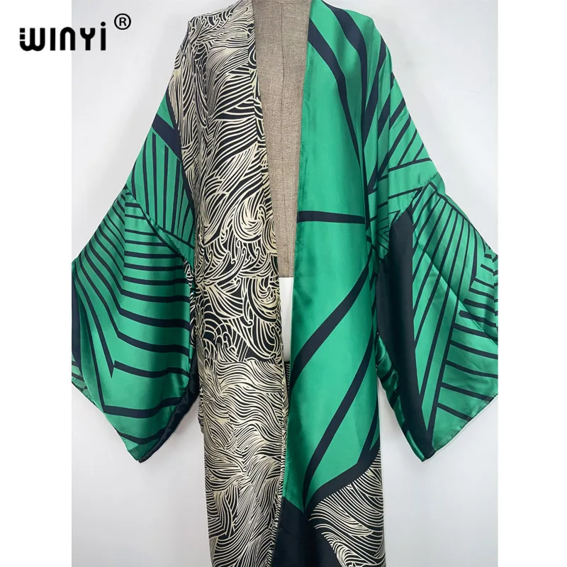 2022 WINYI Summer holiday Beach Wear Cover up sweet lady boho Cardigan stitch colorful sexy Holiday long Sleeve Kimono kaftan