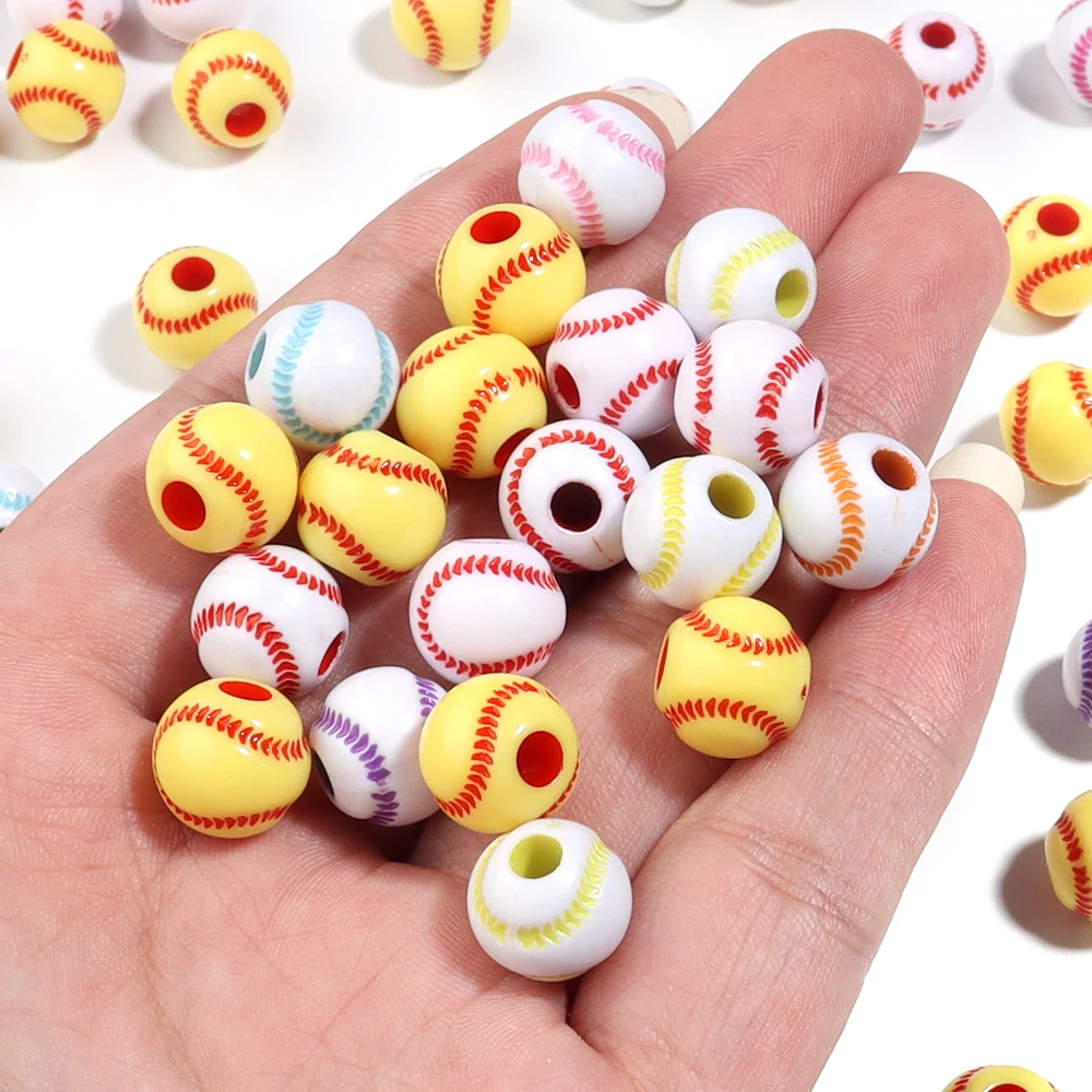 50 teile/los Sport Ball Acryl Perlen Großes Loch Lose Perlen Basketball Tennis Baseball Rugby Perlen Für DIY Schmuck Machen Armband – Detail 6