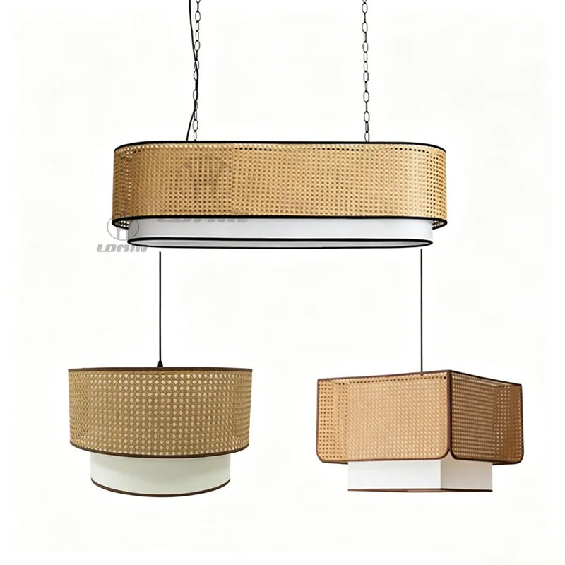 Checkered Hanging Chandelier Rattan Pendant Light For Coffee Table, Dining Table, Cashier Counter, Bar Lighting Fixtures