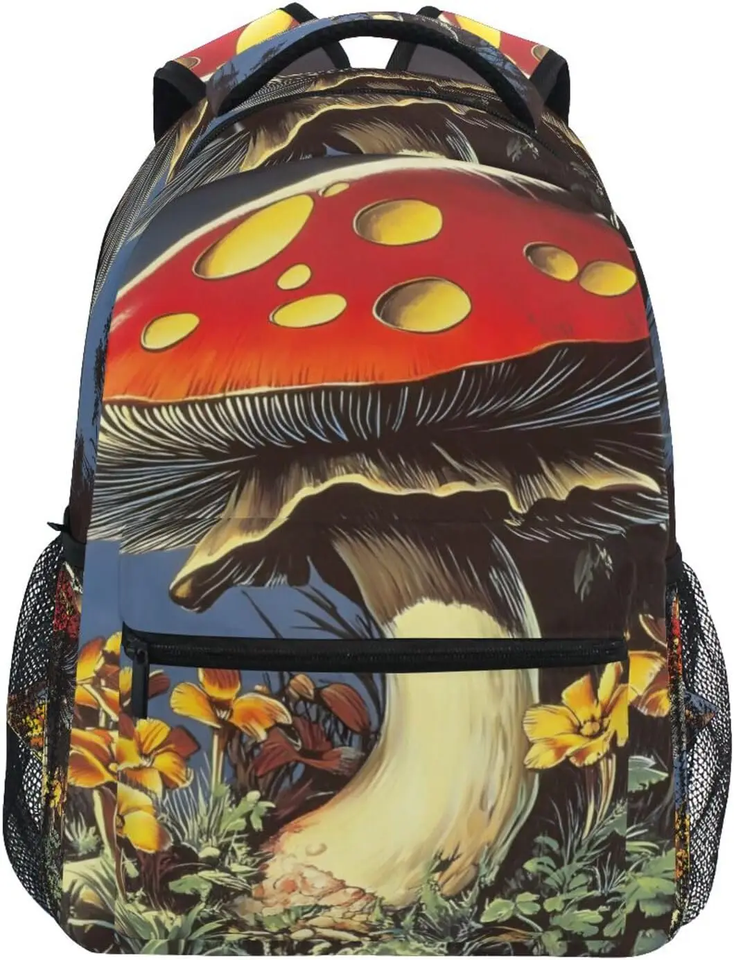 

School Bag Mushroom Red Plants Print Backpack Adjustable Book Bag for Boys Girls Kids M