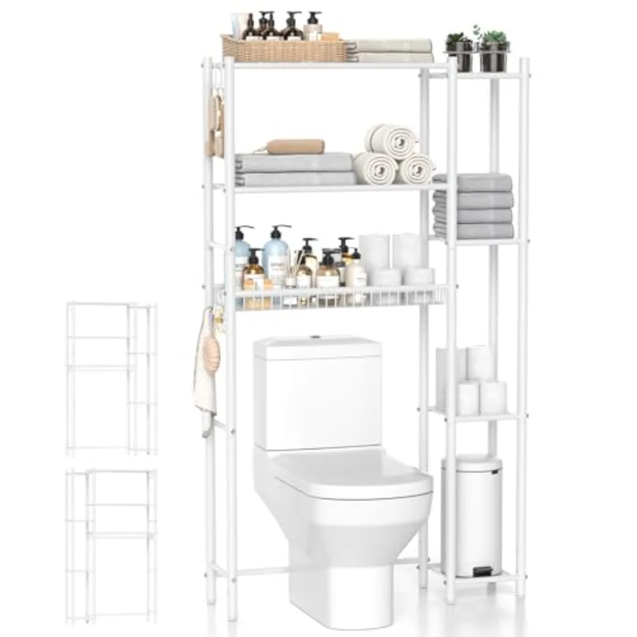 

Over The Toilet Storage Organizer - 7 Tiers Space Saving Bathroom Shelves, Adjustable Above Toilet Shelf Rack, Metal Organizer