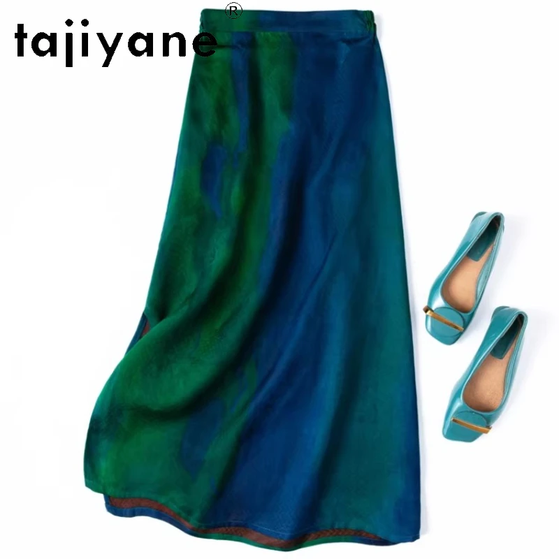 

TAJIYANE 100% Mulberry Silk Maxi Skirt Woman 24MM Jacquard Xiangyun Sha Skirts Side Slit Summer Skirt 2026 Women Clothes юбка