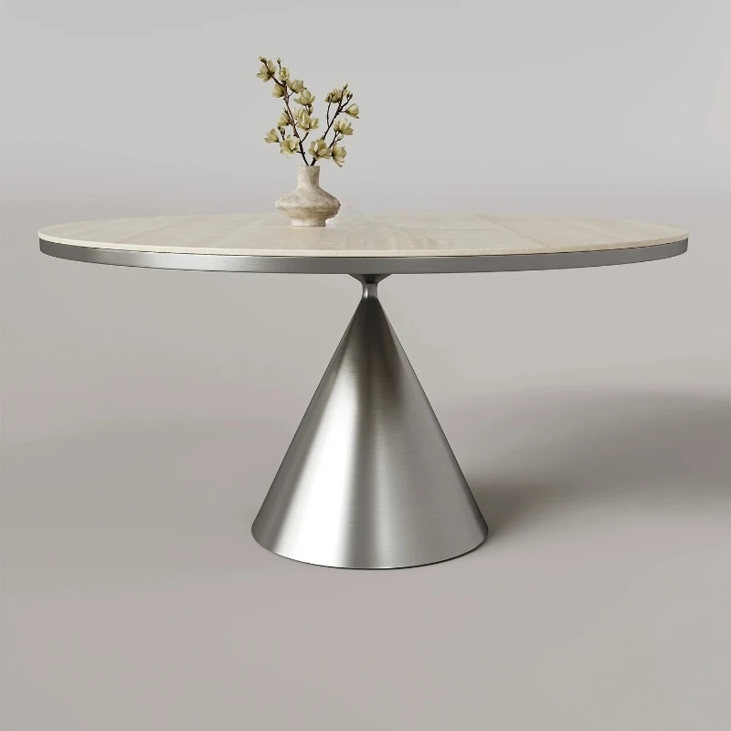 Large-sized villa Dongshi Mibai Deli Feng rock slab dining table round with turntable household