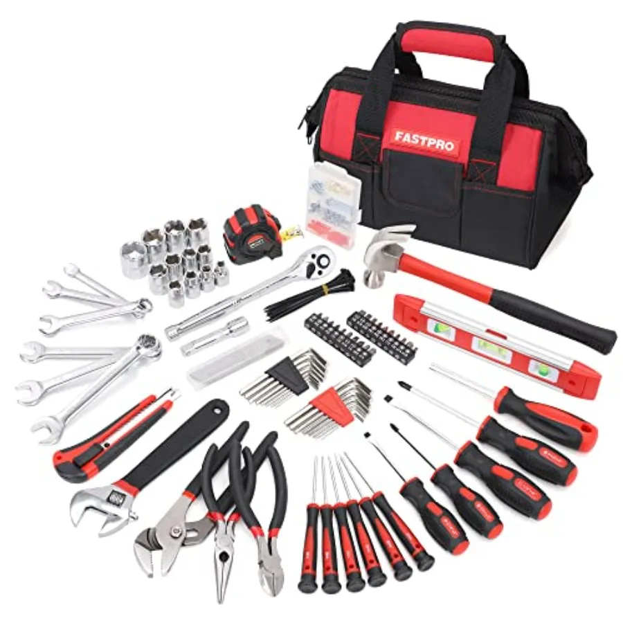 

FASTPRO 236-Piece Home Repairing Tool Set, Mechanics Hand Tool Kit with 12-Inch Wide Mouth Open Storage Bag, Household Tool Set