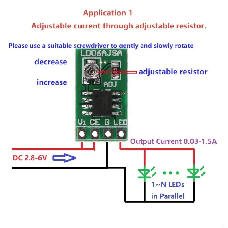 용 Y4UE 2.8-6V 30-1500MA 1.5A LED 드라이버 PWM 제어 보드 모듈 조정 가능한 단점