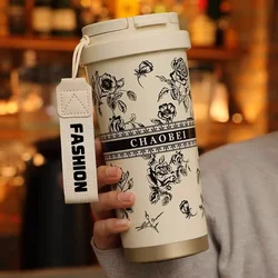 Woman Flower Coffee Mug 500ml 316 Stainless Steel Vacuum Flask Straw and Directly Drinking Insulated Tumbler  Thermal Cup