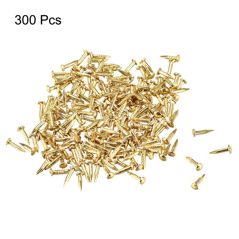 Uxcell 300pcs Mini Tiny Nails Antique Brass Diameter 1.2mm Carbon Steel Small Micro Nail Tack Stud for DIY Decorative Wooden Box