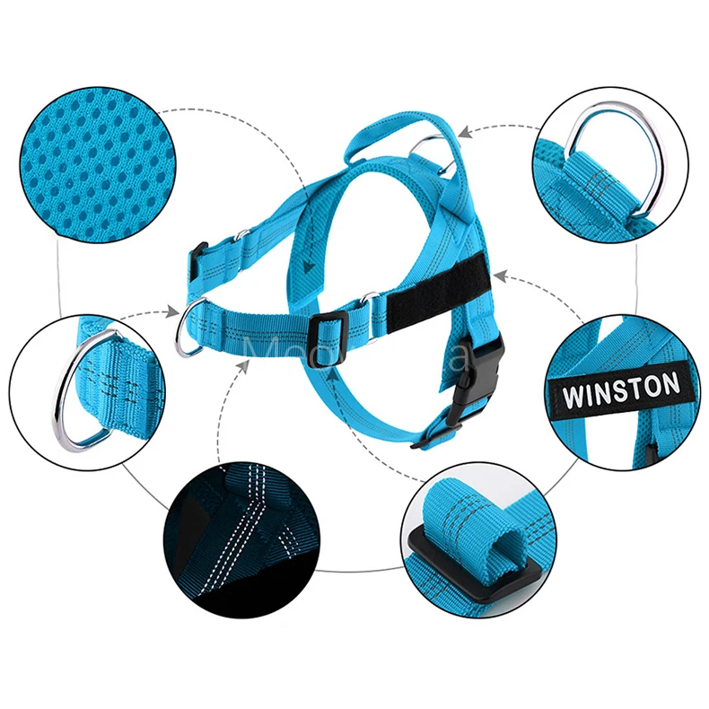 Custom Name No Pull Dog Harness Elastic Buffer Leash Set Adjustable Reflective Nylon Walking Lead for Small Medium Large Dogs