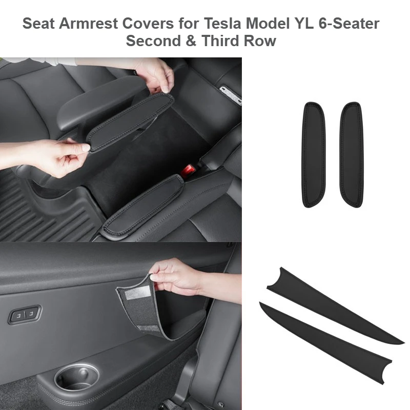 Second & Third‑Row Seat Armrest Covers Protectors for Tesla Model YL 6‑Seater PU Leather Pads Custom Fit Interior Accessories