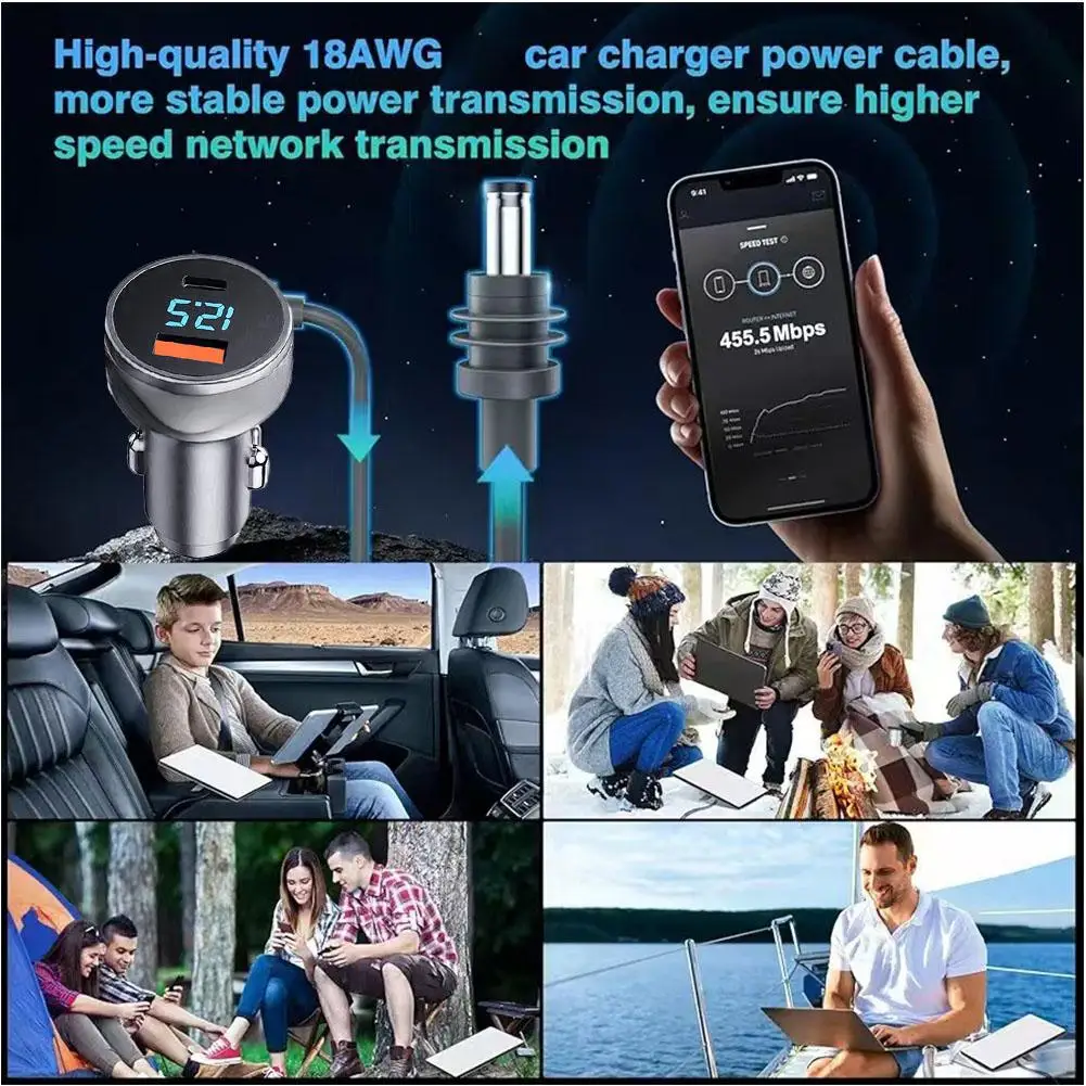 ل Starlink Mini 3in1 شاشة ديجيتال شاحن سيارة إلى تيار مستمر كابل الطاقة مع واجهة USBA + C كابل شحن السيارة ل Starlink Mini