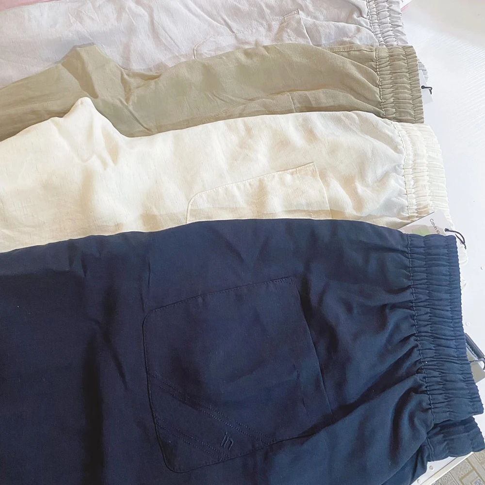 

Summer New Women's Thin Leilin Cotton Elastic High Waist Belted Loose Casual Pants Comfortable Breathable Lightweight Trousers
