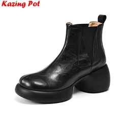 Krazing Pot Big Size Cow Leather High Heels Modern Chelsea Boots Winter Autumn Shoes Casual Ins Vintage Runway Women Ankle Boots